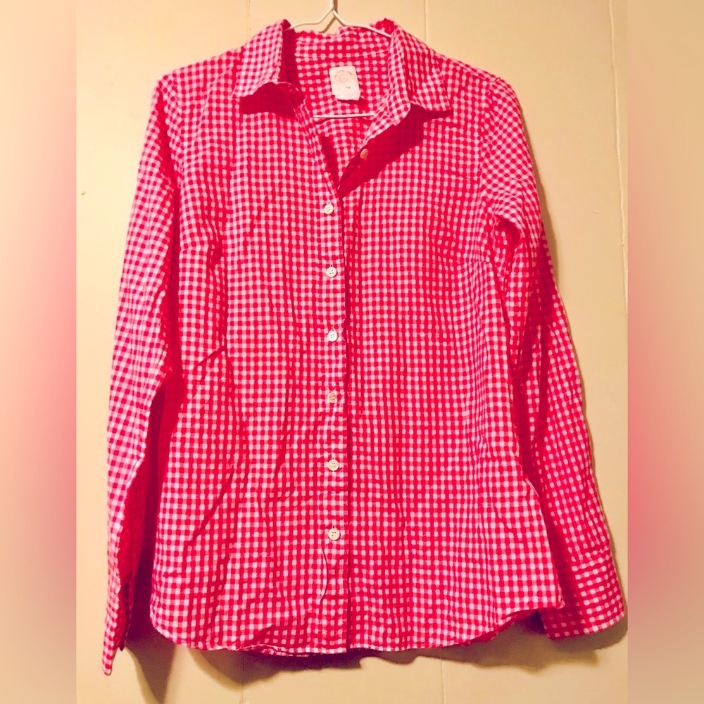 Vintage J. Crew Pink & White Gingham Button Down Long Sleeve